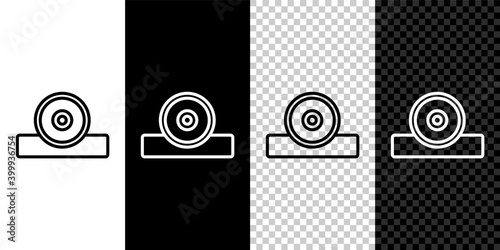 Set line Otolaryngological head reflector icon isolated on black and white background. Equipment for inspection the patients ear, throat and nose. Vector.