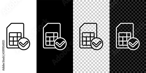 Set line Sim card icon isolated on black and white background. Mobile cellular phone sim card chip. Mobile telecommunications technology symbol. Vector.