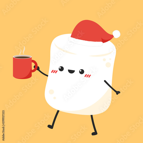 Marshmallow character. wallpaper. free space for text. Coffee cup vector. marshmallow in coffee cup.
