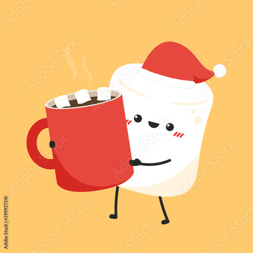 Marshmallow character. wallpaper. free space for text. Coffee cup vector. marshmallow in coffee cup.