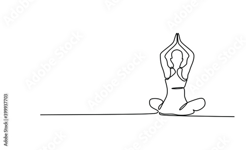 A young woman doing Yoga.Continuous one line drawing