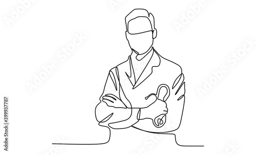 A doctor holding stethoscope. Continuous one line drawing