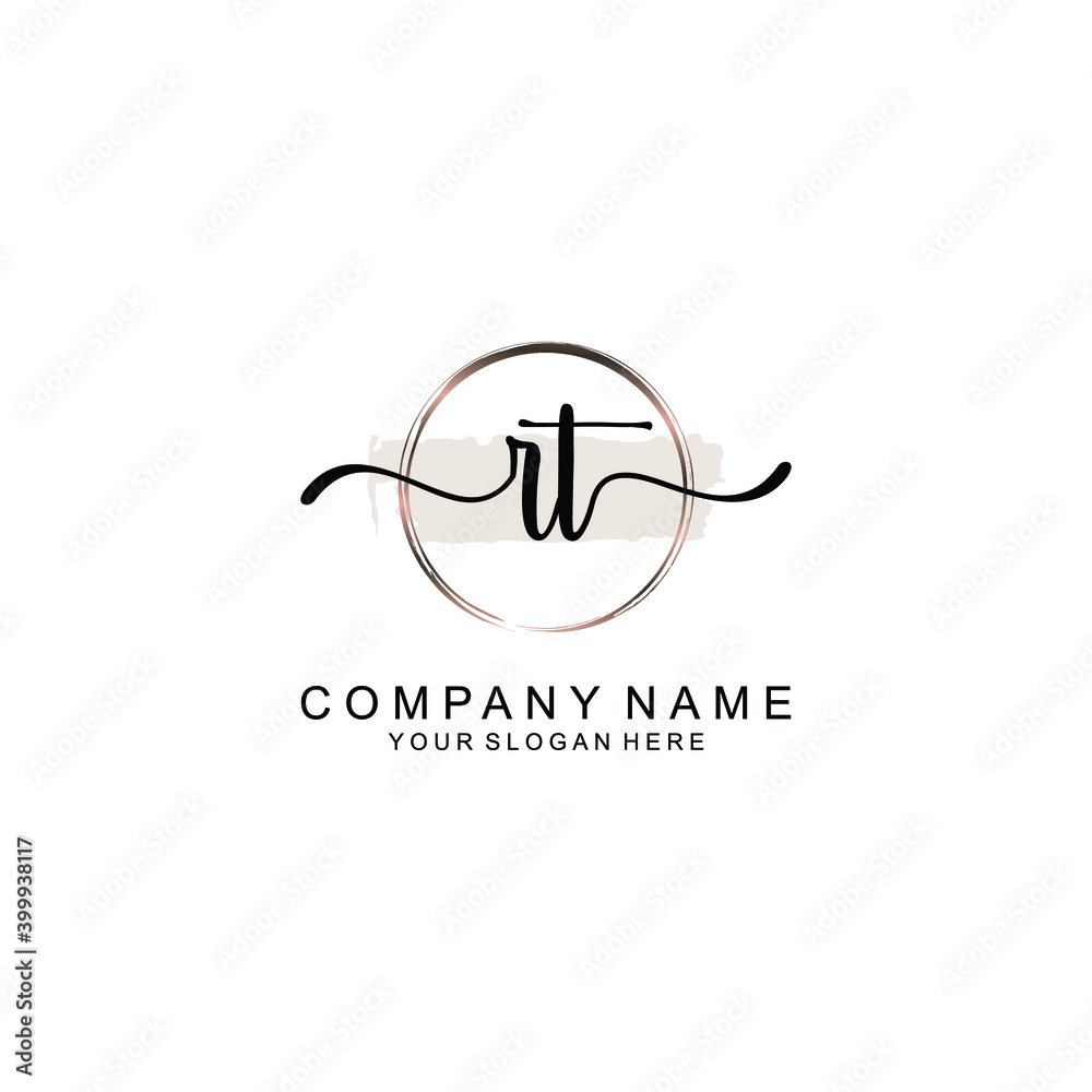 Initial RT Handwriting, Wedding Monogram Logo Design, Modern Minimalistic and Floral templates for Invitation cards	
