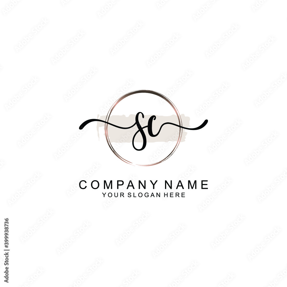 Initial SC Handwriting, Wedding Monogram Logo Design, Modern Minimalistic and Floral templates for Invitation cards	
