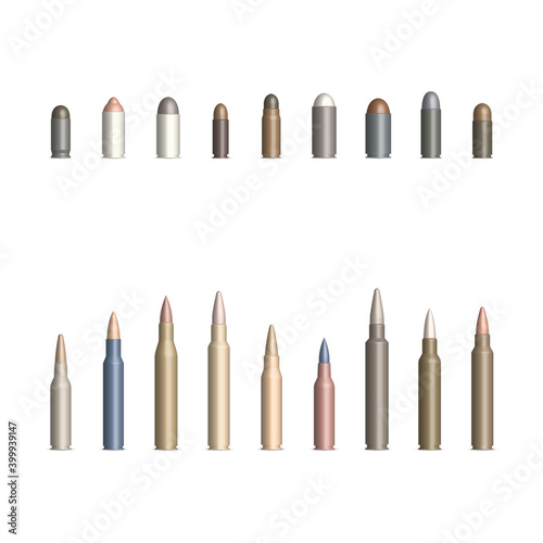 Set of weapon cartridges with a bullet, vector illustration.