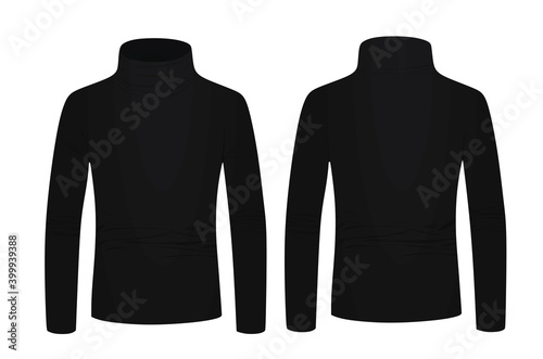 Black turtle neck long sleeve t shirt. vector illustration