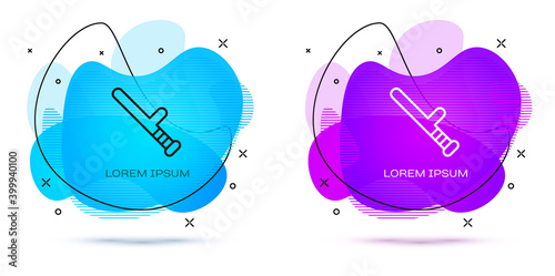 Line Police rubber baton icon isolated on white background. Rubber truncheon. Police Bat. Police equipment. Abstract banner with liquid shapes. Vector.