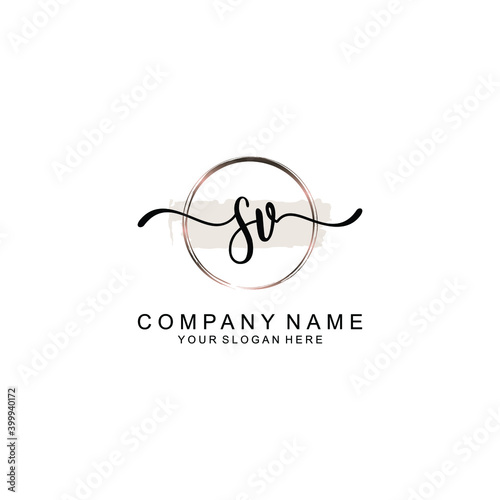 Initial SV Handwriting, Wedding Monogram Logo Design, Modern Minimalistic and Floral templates for Invitation cards 