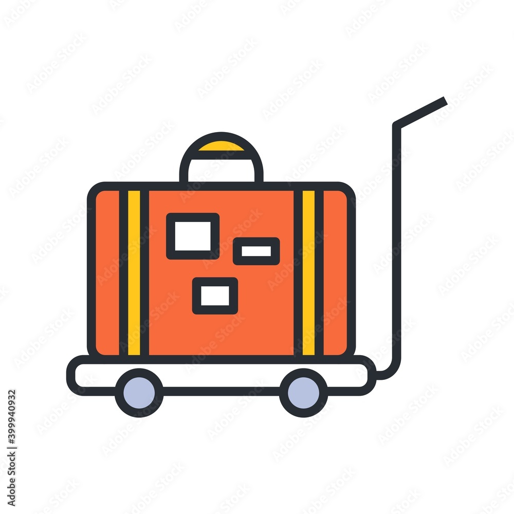 Luggage trolley vector icon. Luggage cart, travel sign.