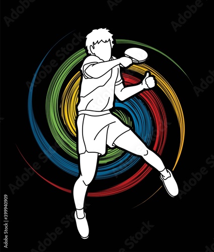 Ping Pong player, Table tennis action cartoon graphic vector