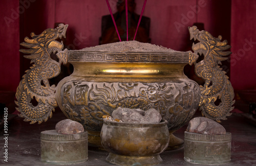 Large brass incense ash containers have been kept in shrines for prayer for hundreds of years.