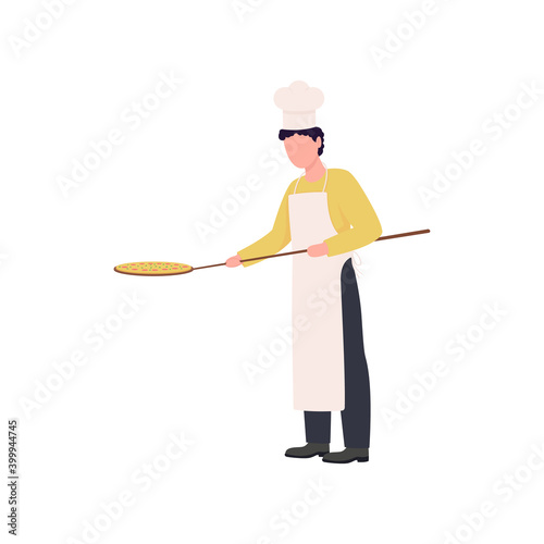 Pizza maker flat color vector faceless character. Man in uniform. Professional pizzaiolo. Cafe baker. Cafeteria employee isolated cartoon illustration for web graphic design and animation
