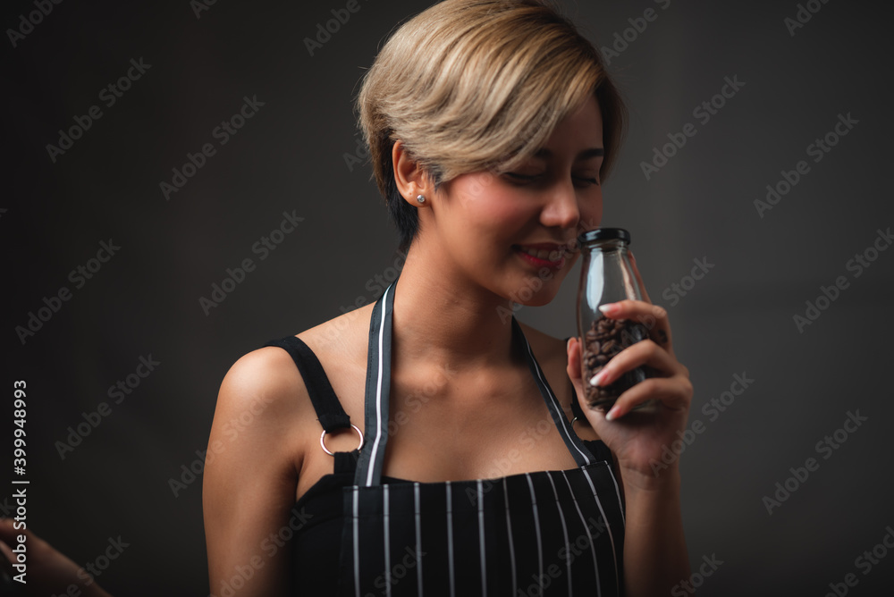 Portrait of a young woman Asian barista, coffee cafe worker concept Portrait of a young woman Asian barista, coffee cafe worker concept
