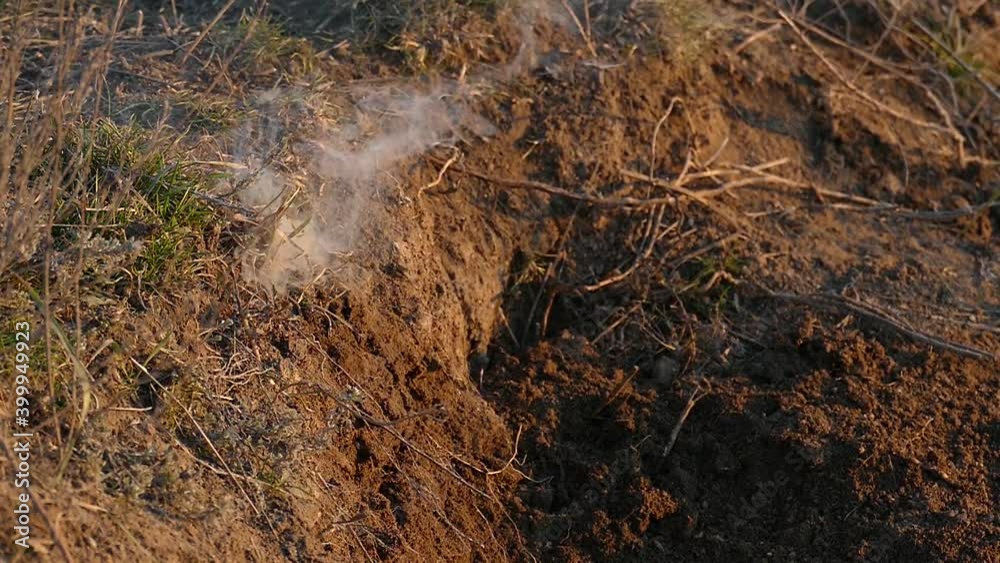 Underground explosion with smoke and fire. Underground explosion with smoke and fire.