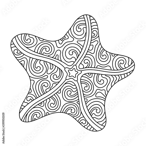 Starfish coloring book, Sea animal. Underwater world Coloring pages for children and adults.