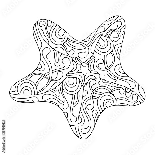 Starfish coloring book, Sea animal. Underwater world Coloring pages for children and adults. Doodle meditation, Outline