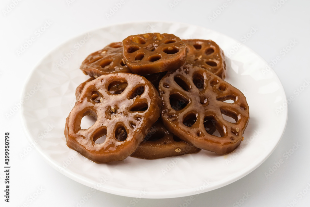 Boiled lotus root on a white background Boiled lotus root on a white background