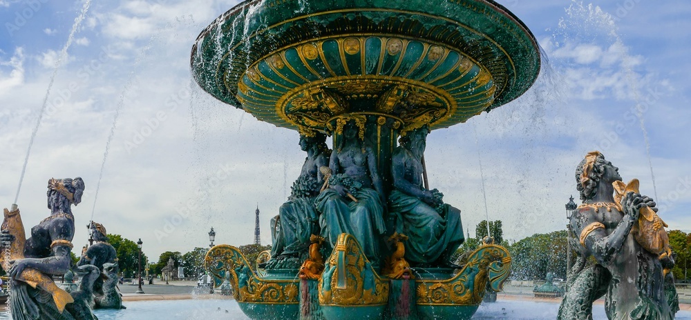 Panorama of Mermaid Fountain Paris 
