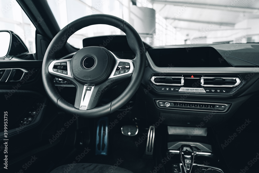 Steering wheel of a new luxury car