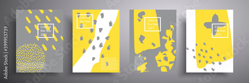A set of geometric covers. The trendy colors of 2021 are yellow and gray. Modern abstract advertising leaflets, cards, invitations, flyers. photo