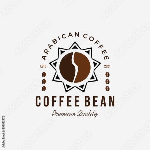 Emblem Coffee Bean Arabic Logo Vector Design Vintage Illustration Icon