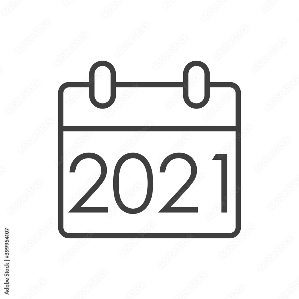 Logotipo con hoja de calendario con año 2021 con lineas en color gris Logotipo con hoja de calendario con año 2021 con lineas en color gris