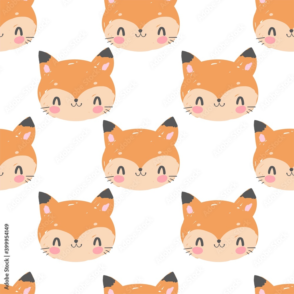 Hand Drawn Fox Vector pattern seamless trendy print, woodland design for fabric textile Hand Drawn Fox Vector pattern seamless trendy print, woodland design for fabric textile