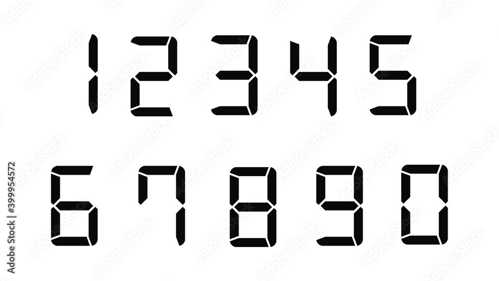 Set of digital numbers. Black clock or calculator digital numbers isolated  on white background. Vector illustration vector de Stock | Adobe Stock