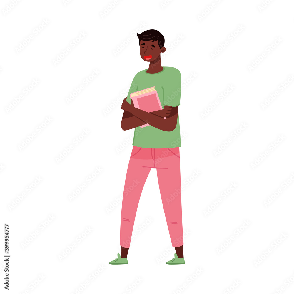 African American Boy Teenager in Casual Wear Holding Student Book and Walking Vector Illustration African American Boy Teenager in Casual Wear Holding Student Book and Walking Vector Illustration