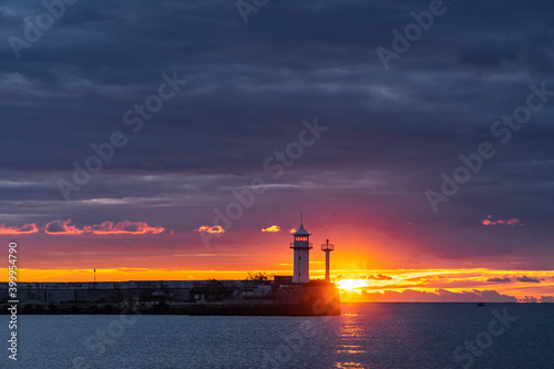 Dawn against the background of the Yalta lighthouse