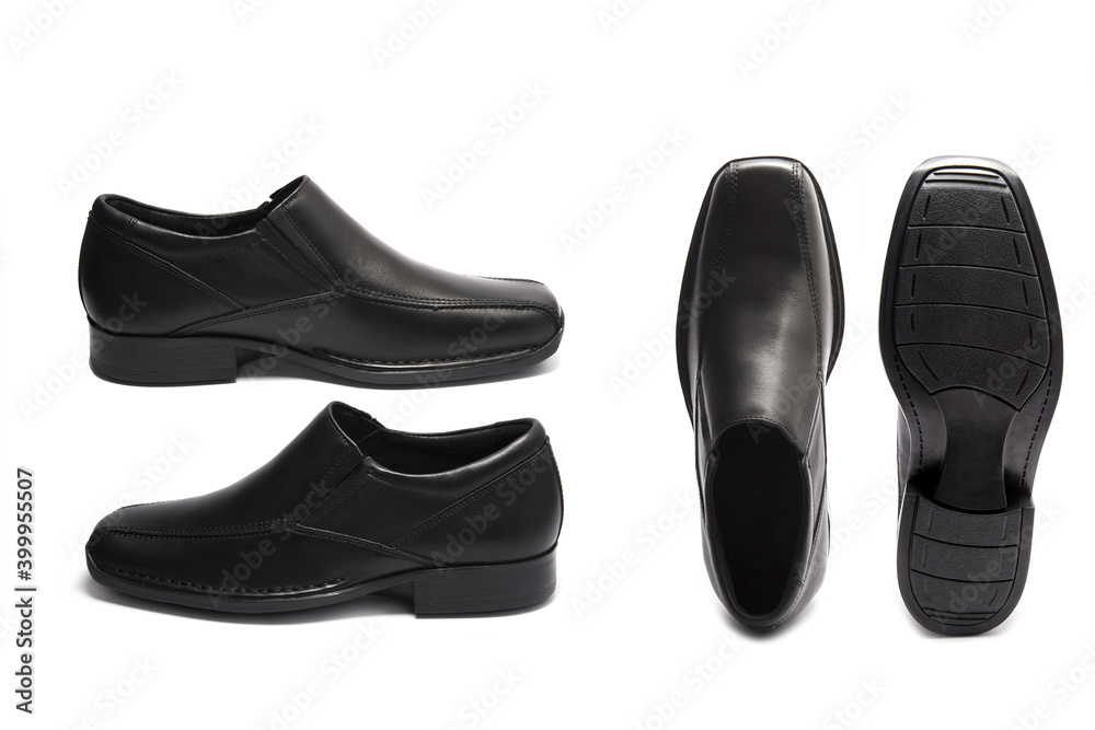 Black leather luxury classic simple shoes for men isolated on white background