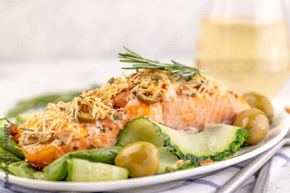 Fillet of red fish baked with cheese. Fillet of red fish baked with cheese.