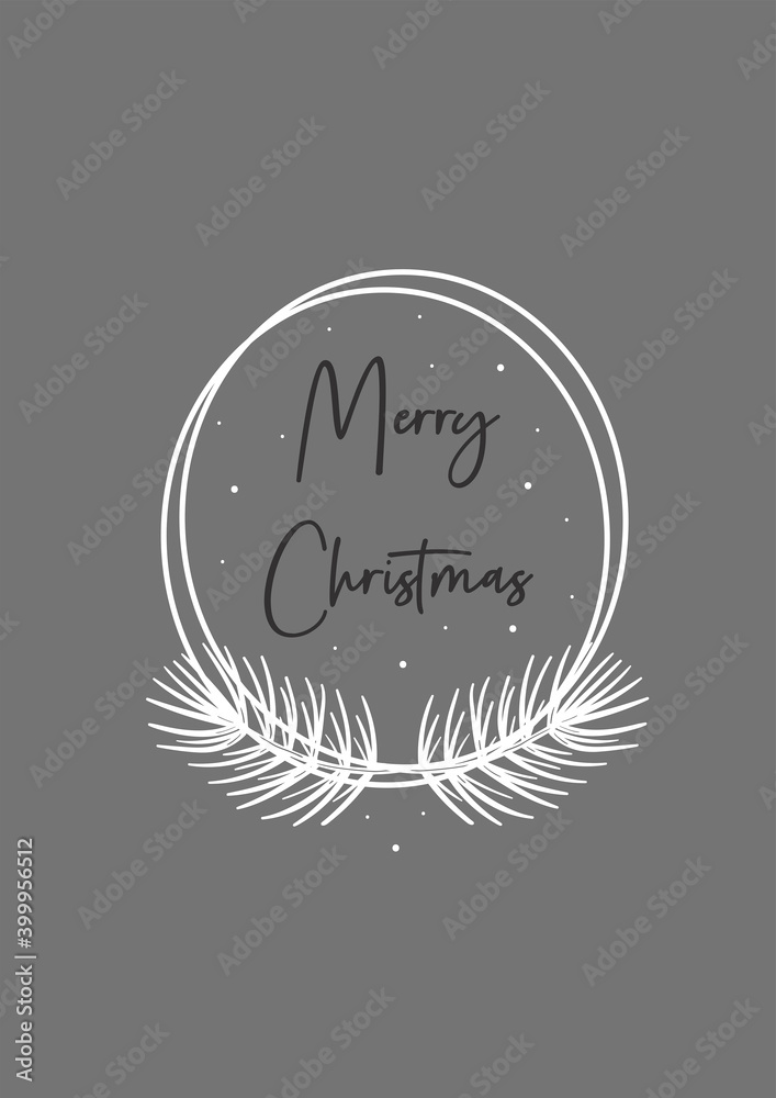 Merry Christmas greeting card. Spruce branch, pine tree element with frame. Scandinavian style. Merry Christmas greeting card. Spruce branch, pine tree element with frame. Scandinavian style.