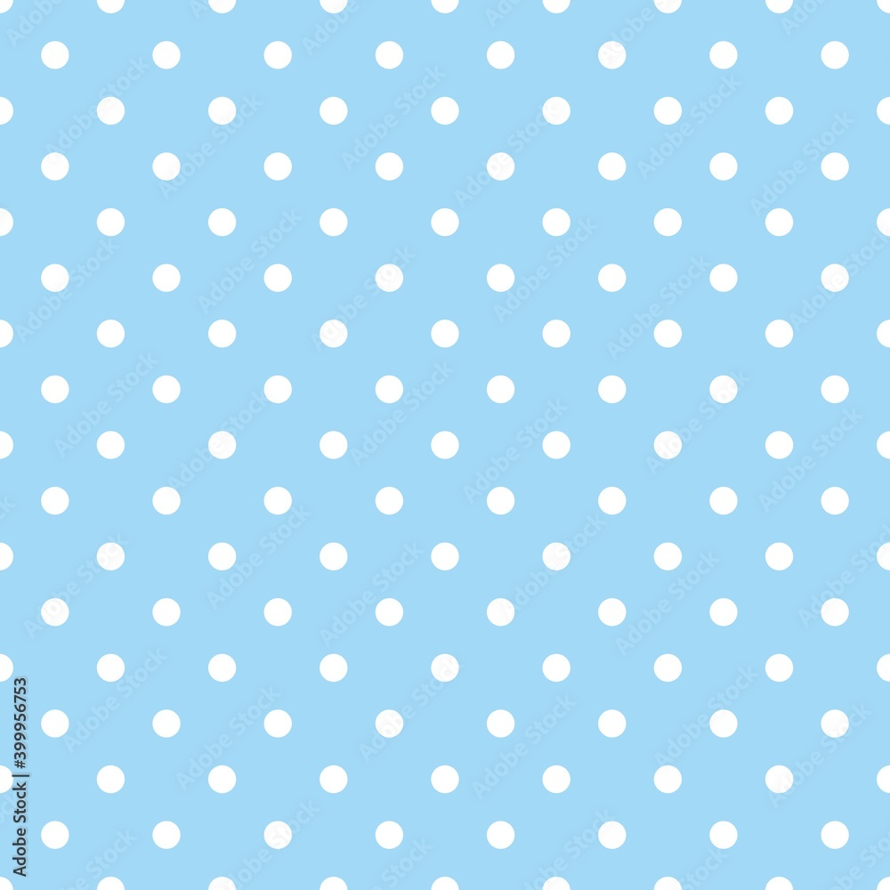 Tile vector pattern with cute white polka dots on blue background