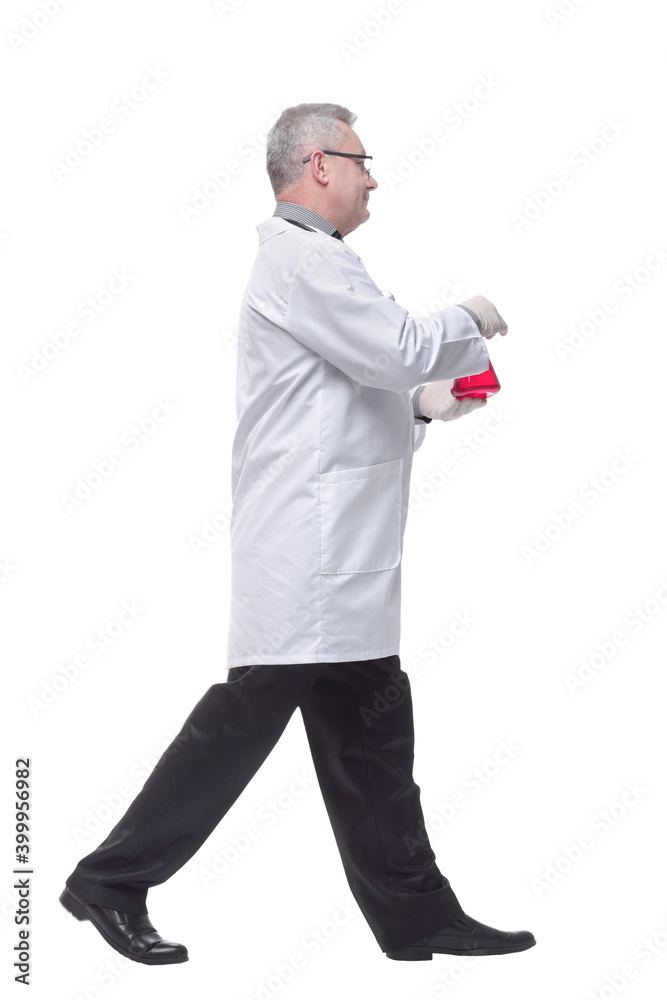 Side view of walking lab scientist isolated on white background Side view of walking lab scientist isolated on white background