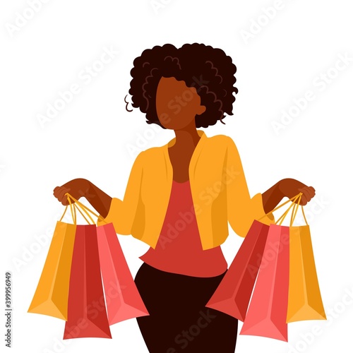 African american woman shopping on sale. Vector