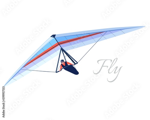 Glider extreme sport. Human pilot fly on hang wing. Vector