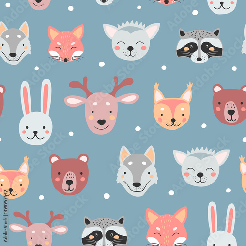 Seamless pattern with cute animals for print design.