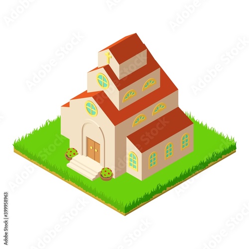 Tall church icon. Isometric illustration of tall church vector icon for web