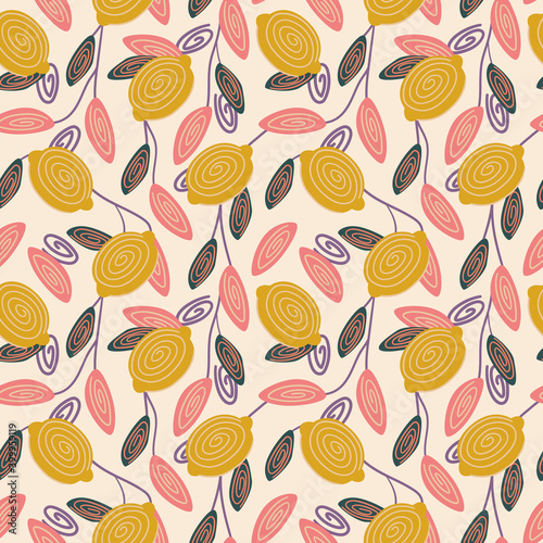 Lemon seamless pattern vector illustration. Summer design repeated textile with citrus fruits. Wallpaper printing background for boys and girls.