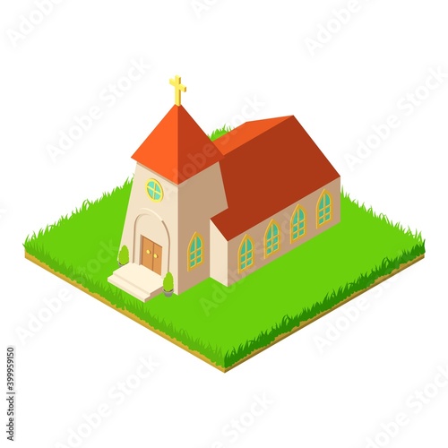 Medieval church icon. Isometric illustration of medieval church vector icon for web