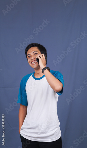 asian man calling and expression