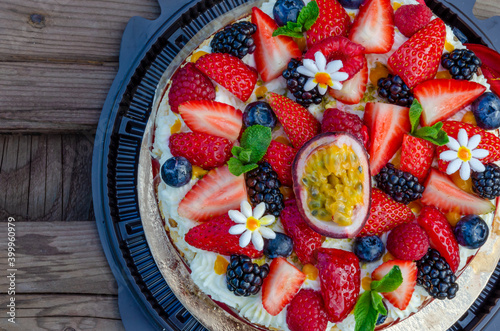 Meringue cake. Vegetarian cake. Low fat dessert.