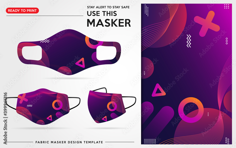 Modern Protective Mask Design Template With Abstract and Colorful Pattern. Fully Editable (Color Change, Added Logo or Text, Size and Location Adjustments). Vector Graphic Illustration.