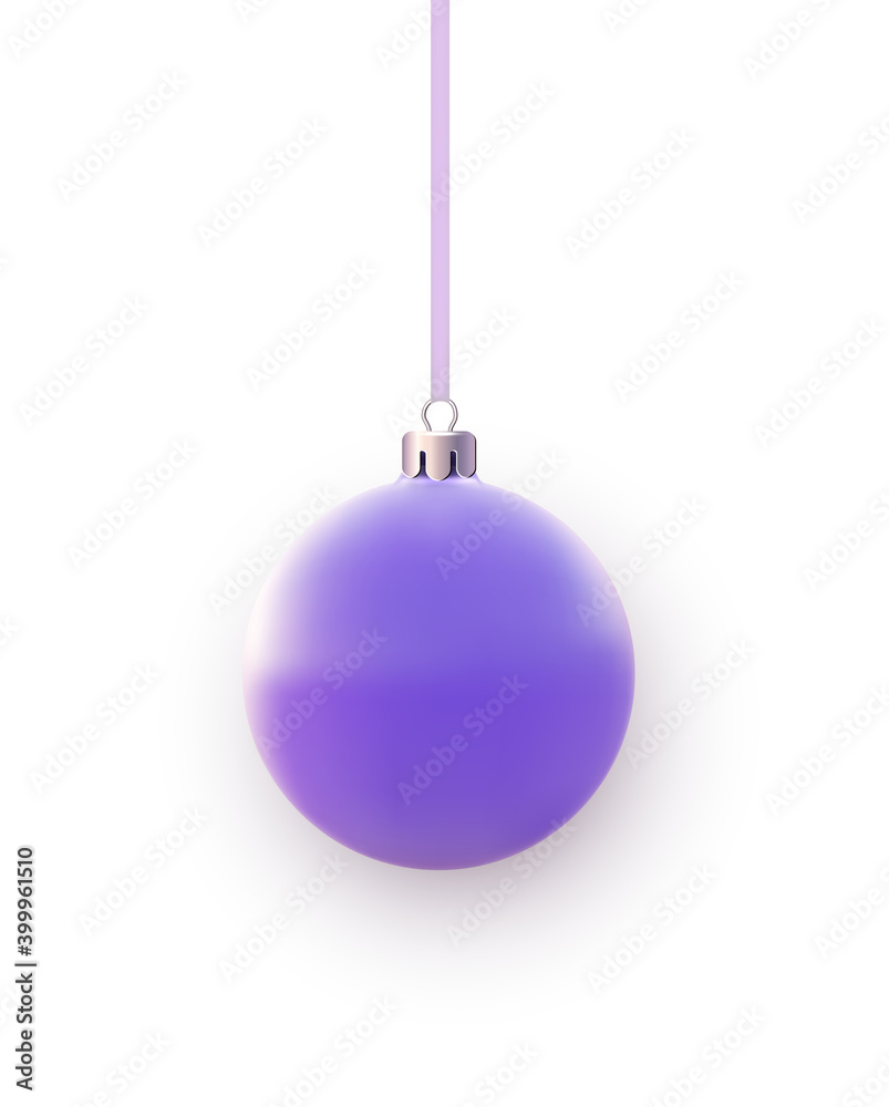 Purple christmas tree ball on red ribbon. Purple christmas tree ball on red ribbon.