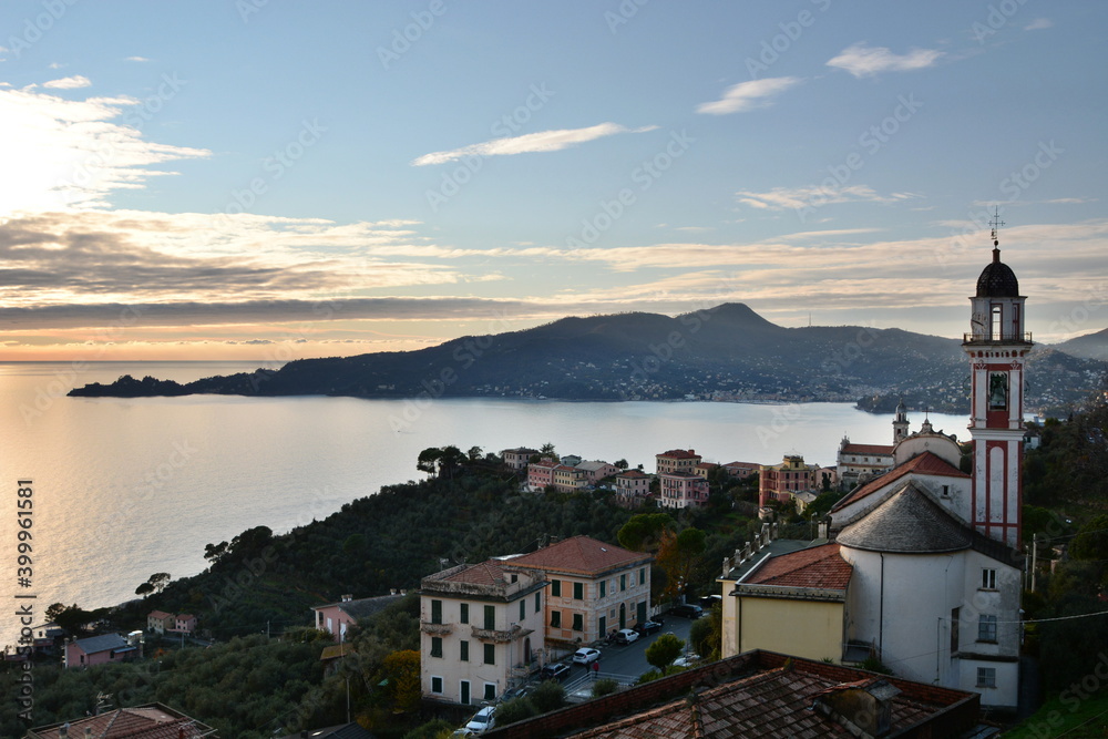Portofino promontory as seen from Sant'Andrea di Rovereto. Tigullio gulf. Liguria. Italy