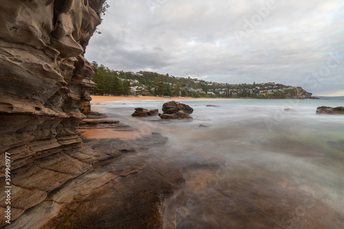 Morning cloudy coastline view of Whale Beach, Sydney, Australia.