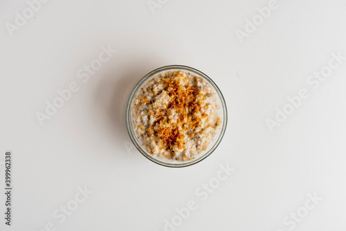 Oatmeal. Old fashioned oats served with cinnamon, sugar, butter, fresh mixed berries walnuts and dried fruit. Classic healthy breakfast favorite.