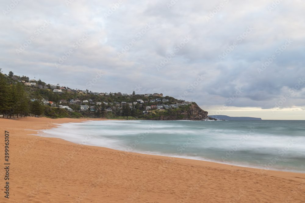 Cloudy morning view of Whale Beach, Sydney, Australia.