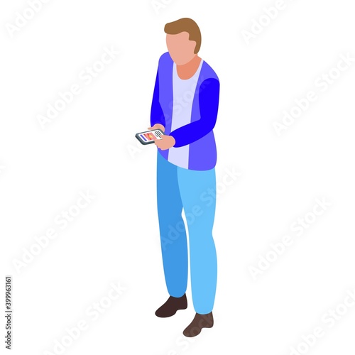 Man use free wifi zone icon. Isometric of man use free wifi zone vector icon for web design isolated on white background